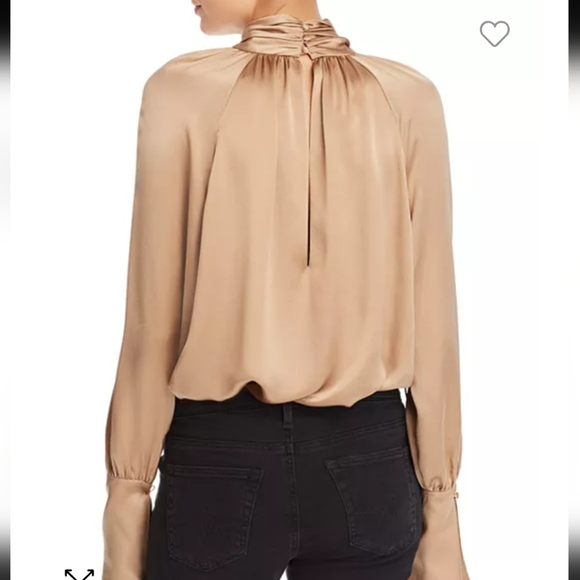 Joie Omara Mock neck blouse top size small tan long flare sleeve shimmer - Picture 2 of 8